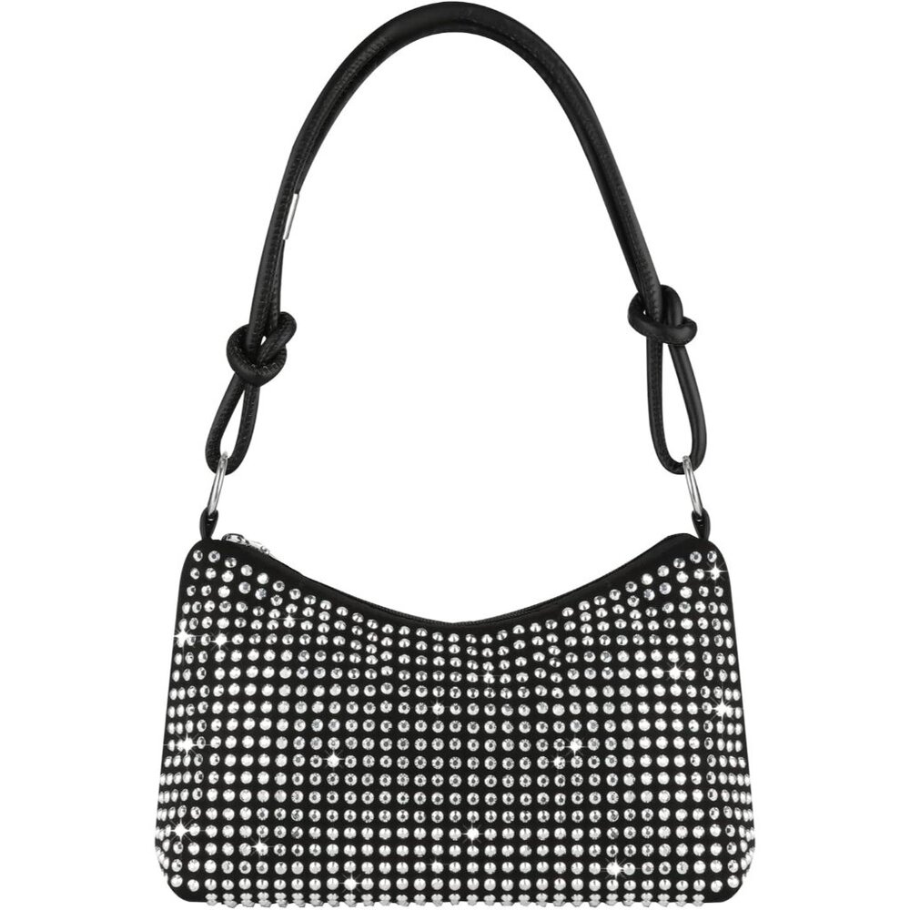 ⚡ Women's Sparkly Rhinestone Cute Black Shoulder Hobo Crossbody Long Chain Bag
